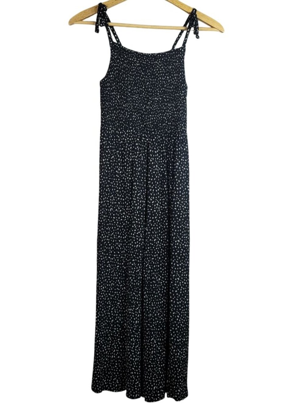 Old Navy Girls Sleeveless Jumpsuit Black Large Wide Leg Smocked Top Ties Dots